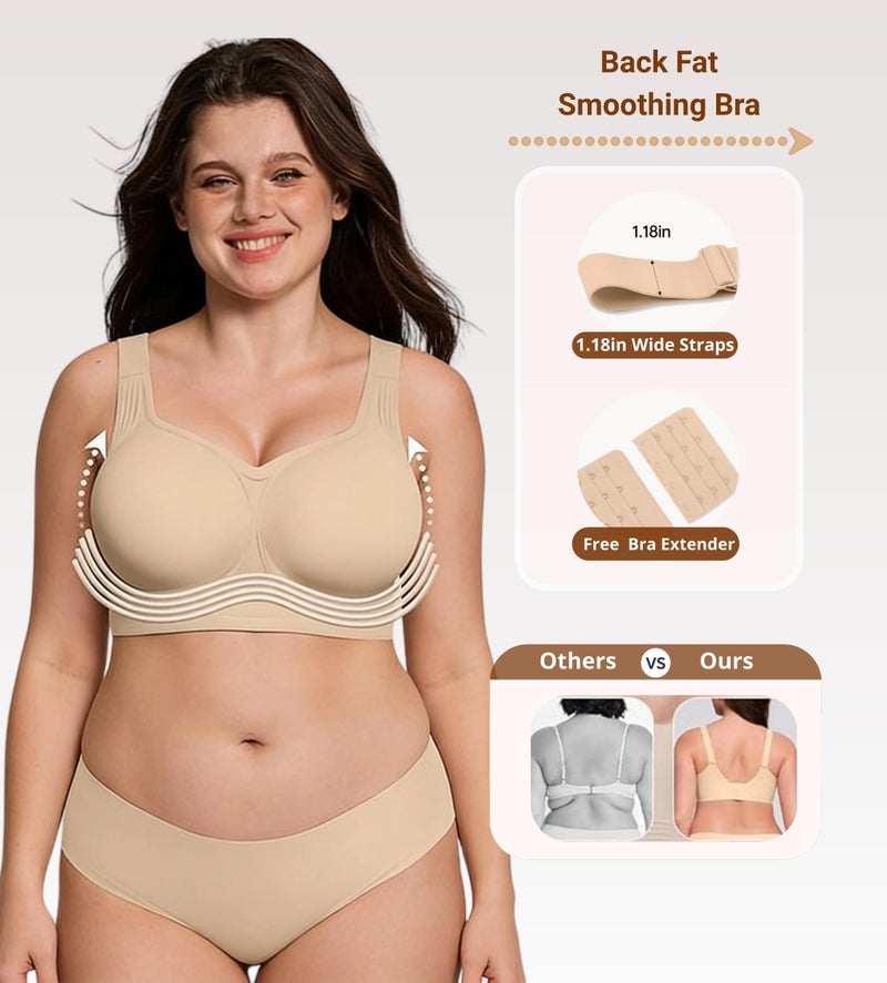Dopheuor 2026 Wireless Seamless Jelly Plus Size Bras Comfortable No Underwire Supportive Full Coverage Everyday Bra for Older Women Beige - Image 5