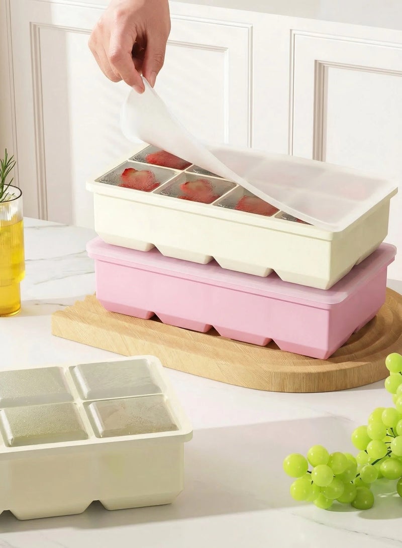 2-Pack Large Silicone Square Ice Cube Trays with Lids - BPA-Free Easy Release Molds for Baby Food, Iced Coffee & Cold Drinks (Pink & Cream) - Image 1