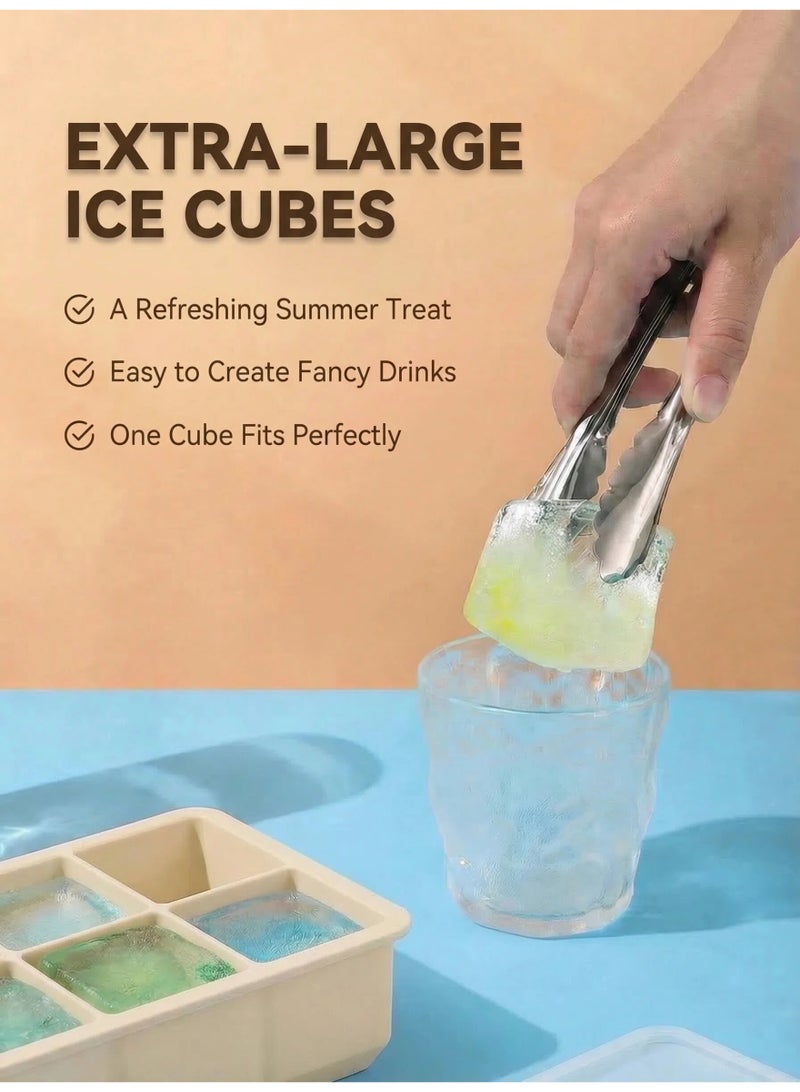 2-Pack Large Silicone Square Ice Cube Trays with Lids - BPA-Free Easy Release Molds for Baby Food, Iced Coffee & Cold Drinks (Pink & Cream) - Image 2