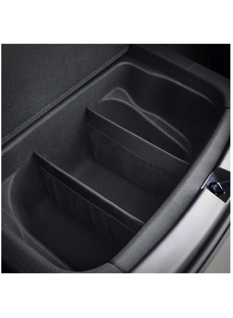 SYOSI Trunk Organizer for Tesla Model Y Model 3 Rear Trunk Accessories, Trunk(rear) Organizer Storage with Mesh Pocket and Dividers for Storage and Efficient Organization of Trunk Items (set of 2) - Image 1
