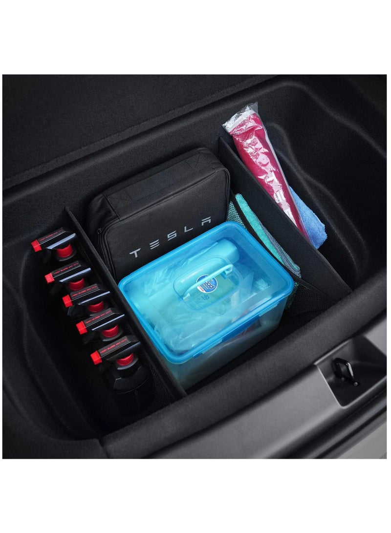 SYOSI Trunk Organizer for Tesla Model Y Model 3 Rear Trunk Accessories, Trunk(rear) Organizer Storage with Mesh Pocket and Dividers for Storage and Efficient Organization of Trunk Items (set of 2) - Image 3
