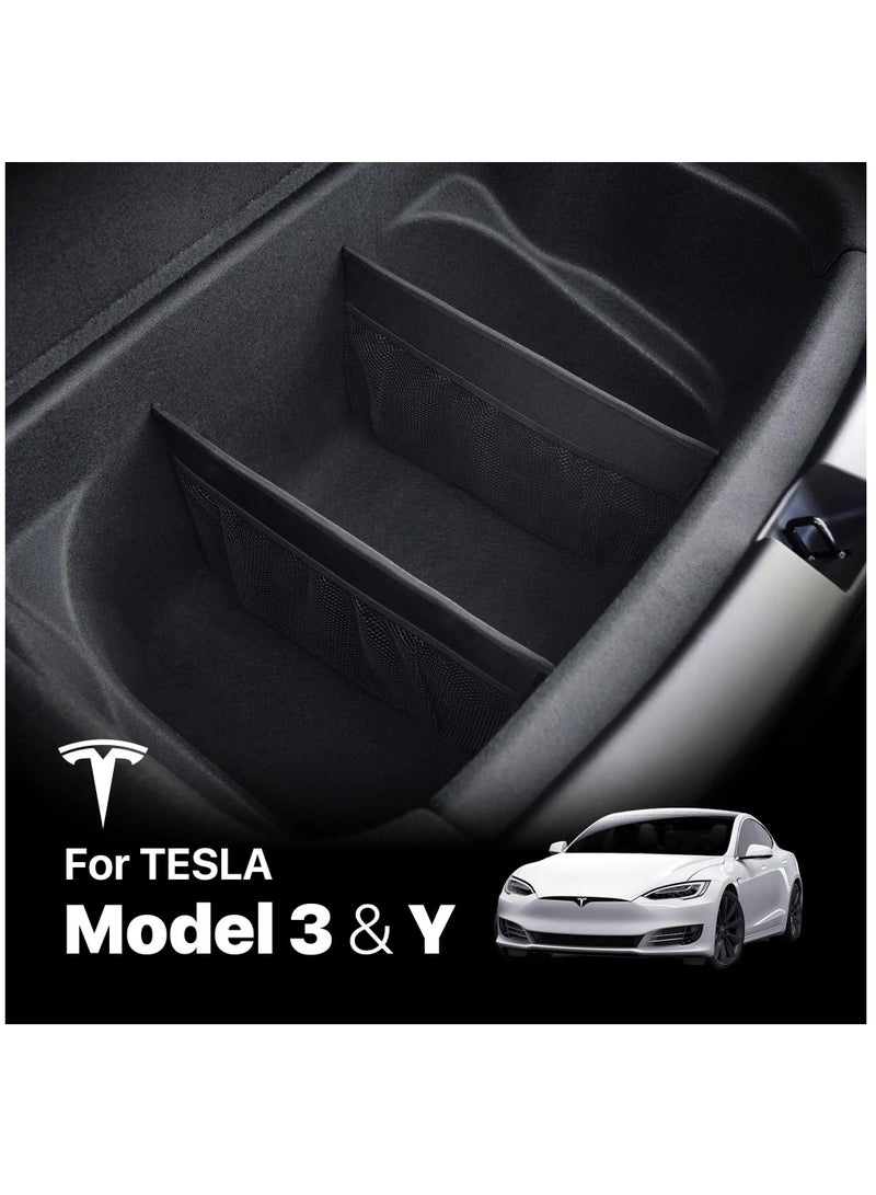 SYOSI Trunk Organizer for Tesla Model Y Model 3 Rear Trunk Accessories, Trunk(rear) Organizer Storage with Mesh Pocket and Dividers for Storage and Efficient Organization of Trunk Items (set of 2) - Image 2