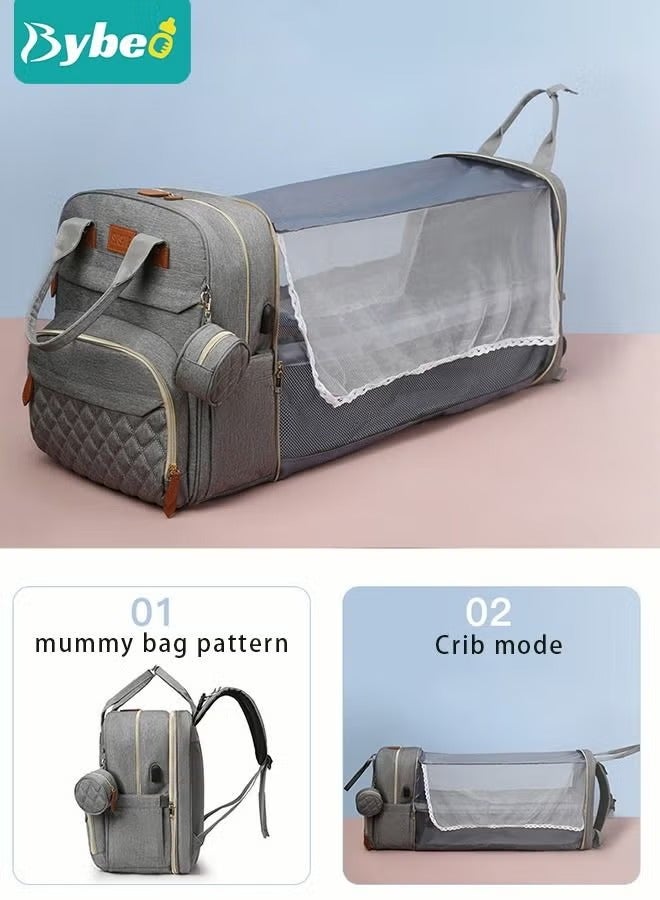 بيبو حقيبة ظهر لحفاضات الأطفال، محطة تغيير حفاضات متعددة الوظائف للأولاد والبنات في الهواء الطلق والسفر، هدايا استحمام للأطفال بسعة كبيرة 900 دي، منفذ USB أكسفورد - Image 3