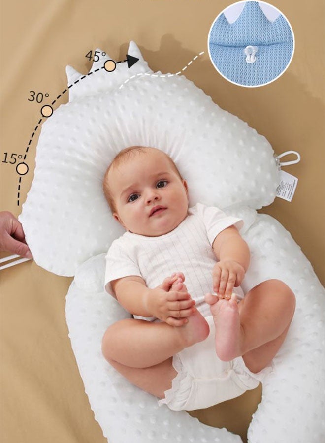 Baby Feeding Pillow, Anti Overflow Feeding Pillow for Reducing Spit-Up, Safety Nursing Pillow, Baby Lounger Reflux Wedge Breastfeeding, Upgraded U-Shaped Baby Pillow, Suitable for Car Seats, Strollers and Baby Carriages, Everyday Sleeping, Soft and Comfortable Sleeping Pad for Newborns and Toddlers - Blue + White - Image 4