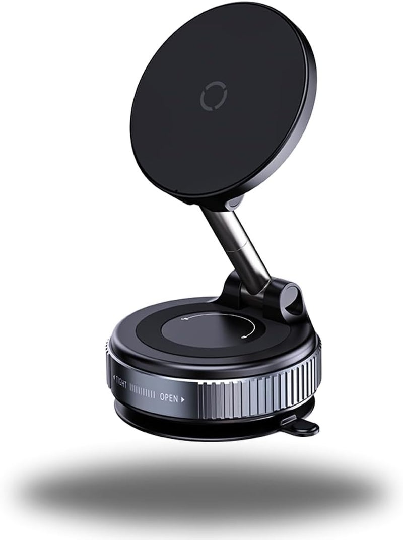 NIXIVE MagGrip Orbit 360° Magnetic Car Phone Mount – Built-in Wireless Charger, Manual Vacuum Suction, 360° Full Rotation, Universal Compatibility with Any Smartphone - Image 1