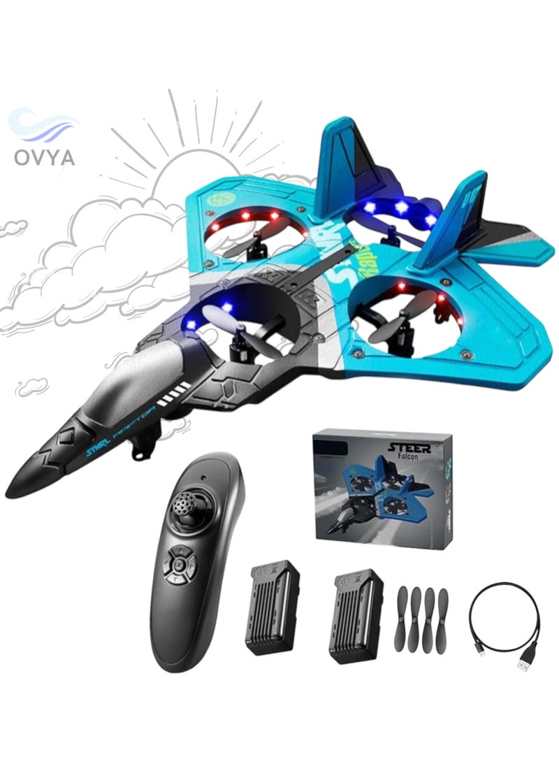 OVYA - V17 Jet Fighter Stunt RC Airplane Toys Ready To Fly 2.4GHz 6CH EPP Drone Remote Control Helicopter Toy 4 Motor Helicopters Adult Plane with Function Gravity Sensing Stunt Roll Cool Light With 2 Battery - Image 1