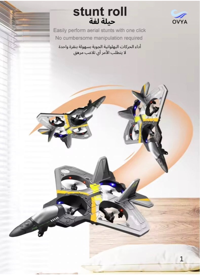 OVYA - V17 Jet Fighter Stunt RC Airplane Toys Ready To Fly 2.4GHz 6CH EPP Drone Remote Control Helicopter Toy 4 Motor Helicopters Adult Plane with Function Gravity Sensing Stunt Roll Cool Light With 2 Battery - Image 1