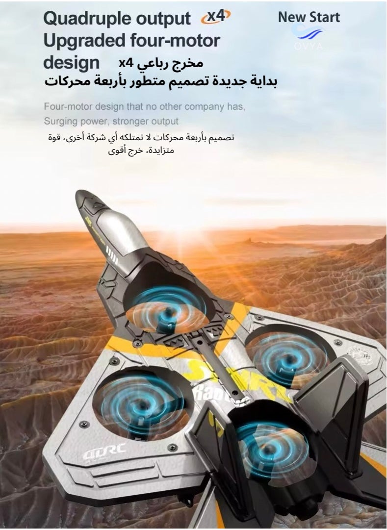 OVYA - V17 Jet Fighter Stunt RC Airplane Toys Ready To Fly 2.4GHz 6CH EPP Drone Remote Control Helicopter Toy 4 Motor Helicopters Adult Plane with Function Gravity Sensing Stunt Roll Cool Light With 2 Battery - Image 1