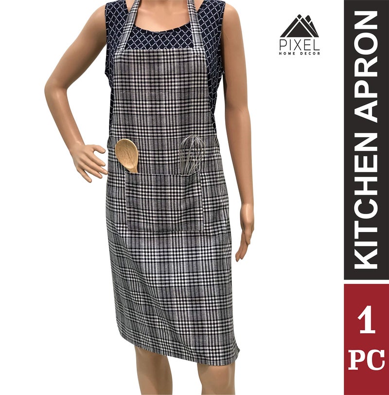 PIXEL HOME DECOR Cotton Apron with Front Center Pocket with End Random Colour (Black Stripe Apron) (Plastic -Free) - Image 2