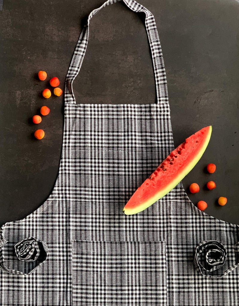 PIXEL HOME DECOR Cotton Apron with Front Center Pocket with End Random Colour (Black Stripe Apron) (Plastic -Free) - Image 1