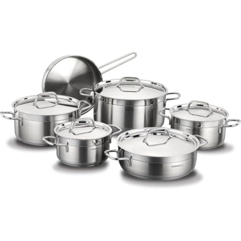 Kitchen cookware set, stainless steel, silver, tri-ply sandwich bottom for induction compatibility - Image 4