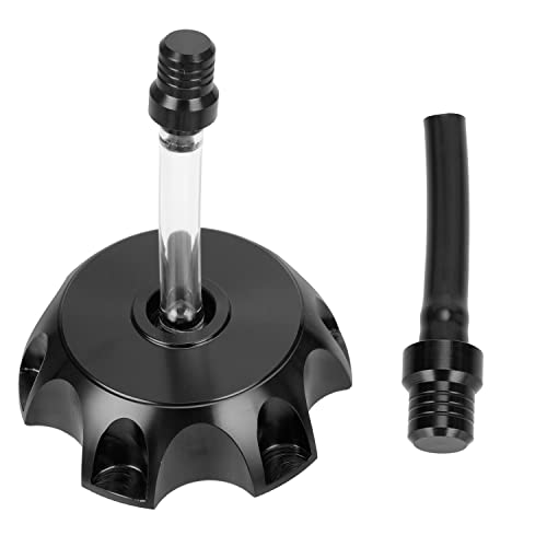 GREHUA Dirt Bike Fuel Cap Cover & Vent Hose Compatible with 50cc 70cc 90cc 110cc 125cc SSR110 SSR125 Pitster Probike TaoTao DB SDG DHZ WPB RPS KAYO YZ80 Pitbike Parts CNC Aluminum Black - Image 1