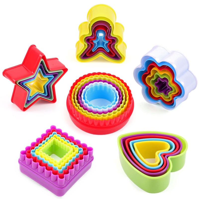 Cookie Cutter Shapes Set 32Pcs 6 Shapes Biscuit Cutters Shapes Cake Vegetable Fondant Fruit Cutters Shapes Set for Kids Adults Square Round Star Heart Flower Gingersnap
