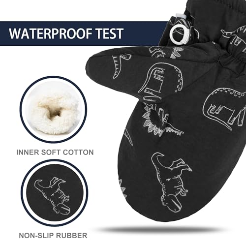 Fynnsure Toddler Mittnes Lined Fleece Snow Gloves for Boys Girls Winter Kids Gloves Baby Mittens Black 2-4 Years - Image 2