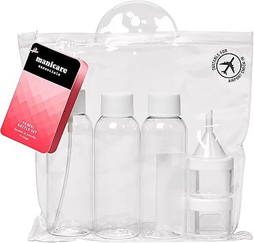 Manicare Travel Bottles Leak Proof Refillable Set Clear Containers And Bottles For Liquids Gels And Creams Shampoo Cleanser Shower Gels Transparant Zip Bag For Holiday And Business Travel - Image 1