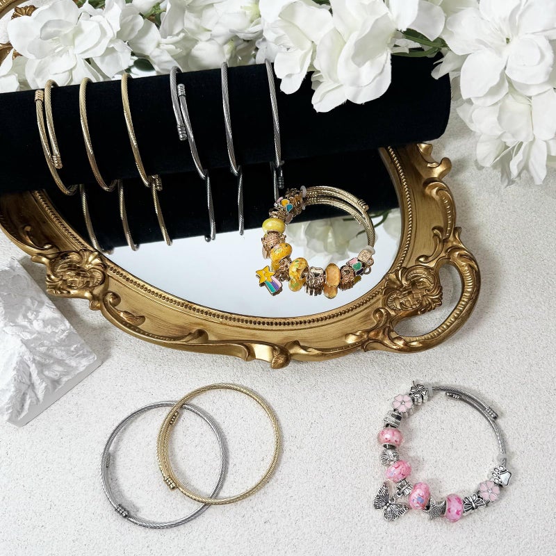 Exway 20 Pcs Elastic Charm Bracelet Chain Stainless Steel Cable Wire Twisted Cuff Bangle Bracelet Gold and Sliver Charm Bracelets Kit for Crafts DIY Women Jewelry Making - Image 3