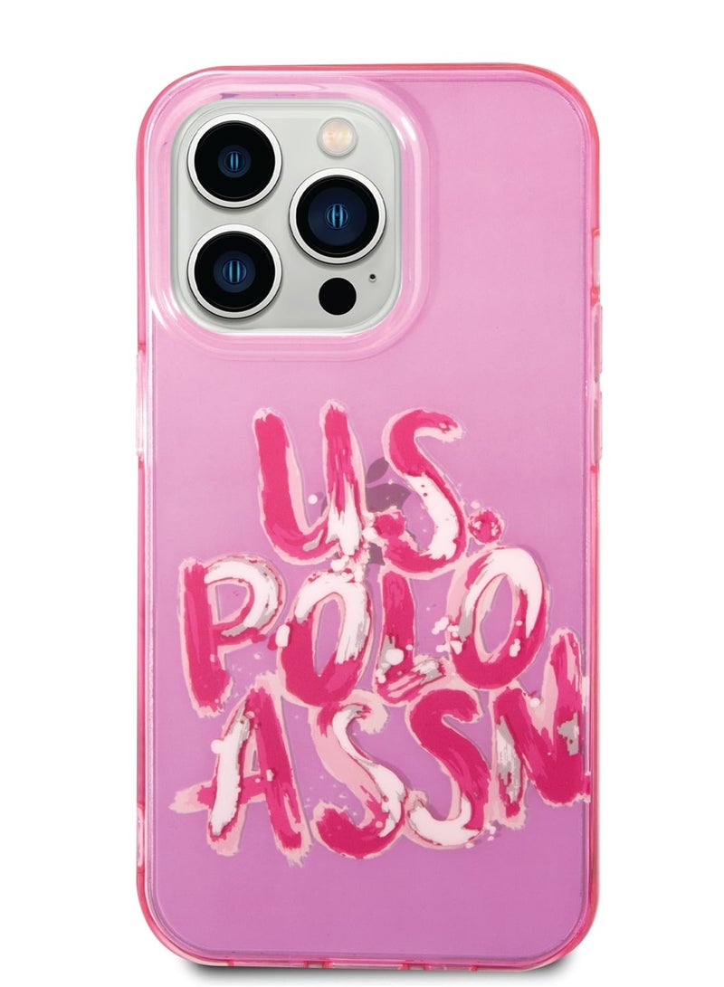 يو اس بولو جراب شفاف من البولي كربونات/البولي يوريثين الحراري لهاتف iPhone 14 Pro Max مع شعار جرافيتي - وردي - Image 2