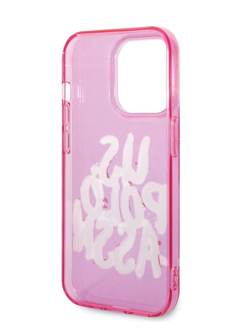 يو اس بولو جراب شفاف من البولي كربونات/البولي يوريثين الحراري لهاتف iPhone 14 Pro Max مع شعار جرافيتي - وردي - Image 4