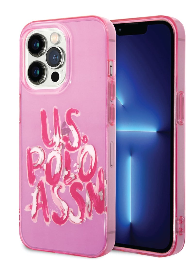 يو اس بولو جراب شفاف من البولي كربونات/البولي يوريثين الحراري لهاتف iPhone 14 Pro Max مع شعار جرافيتي - وردي - Image 5