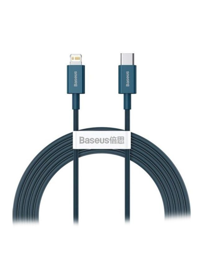 بيسوس كابل شحن سريع ونقل بيانات من USB C إلى Lightning من سلسلة سوبيريار بتقنية PD وقدرة 20 وات لهاتف أبل آيفون 13 و12 و11 برو ماكس وميني وXS وX و8 و7 و6 و5 وSE ولجهاز آي باد وغير ذلك (بطول مترين) أزرق - Image 1