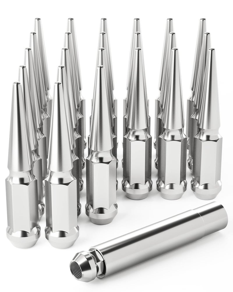 Orion Motor Tech M14x1.5 Spike Lug Nuts, 14mmx1.5 Wheel Lug Nuts Compatible with Silverado Suburban Express Avalanche 1500 Ford F150 GMC Sierra 1500 Ram 1500, 3/4" Hex Lug Nut Set, Set of 24, Chrome - Image 1