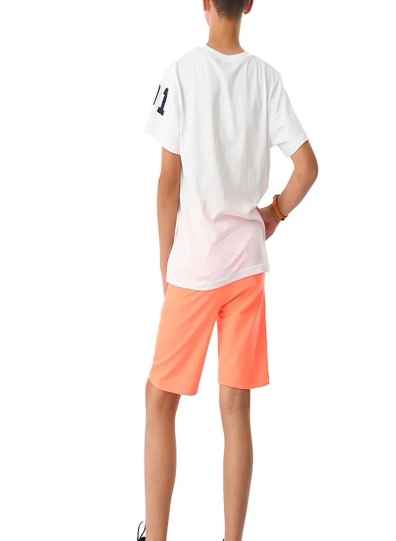 URBASY Urbasy Boys/Teens Printed Round Neck T-Shirt Set With Orange Shorts