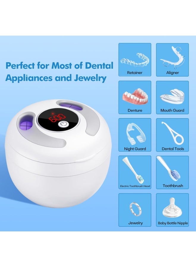 Upgraded ultrasonic cleaner, 45kHz ultrasonic denture cleaner, suitable for night guards, braces, orthodontic appliances, toothbrushes, jewellery and more, 200ml capacity, White 1 - Image 4