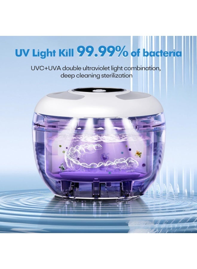 Upgraded ultrasonic cleaner, 45kHz ultrasonic denture cleaner, suitable for night guards, braces, orthodontic appliances, toothbrushes, jewellery and more, 200ml capacity, White 1 - Image 1