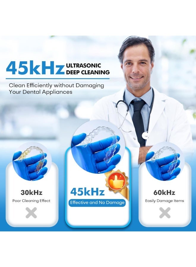 Upgraded ultrasonic cleaner, 45kHz ultrasonic denture cleaner, suitable for night guards, braces, orthodontic appliances, toothbrushes, jewellery and more, 200ml capacity, White 1 - Image 3