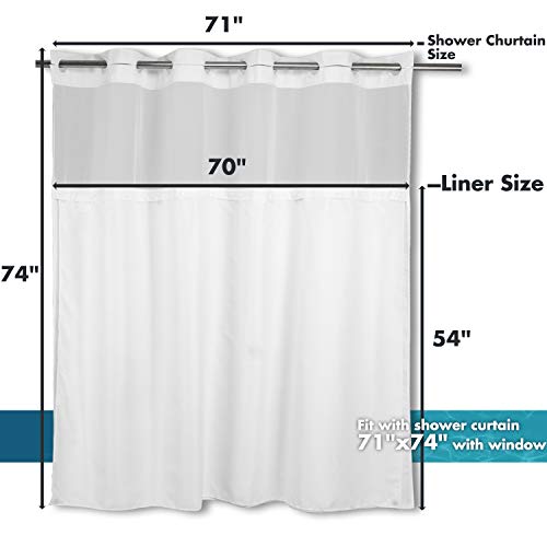 River Dream Snap in Fabric Shower Curtain Liner Replacement - 70W x 54H, White, with Magnets-Detachable Liner,(Fit 71(W) x 74(H) with Window Shower Curtain) - Image 3