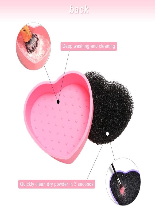 MobFest® Silicone Makeup Brushes Cleaning Cosmetic Sponge 2 in1 Heart Shape Brush Cleaner Pad, Multicolor (M, 1) - Image 3