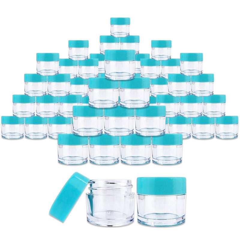 Beauticom Beauticom® 7 Gram / 7 ML (Quantity: 60 Pieces) Thick Wall Round Leak Proof Clear Acrylic Jars with Teal Lids for Beauty, Cream, Cosmetics, Salves, Scrubs