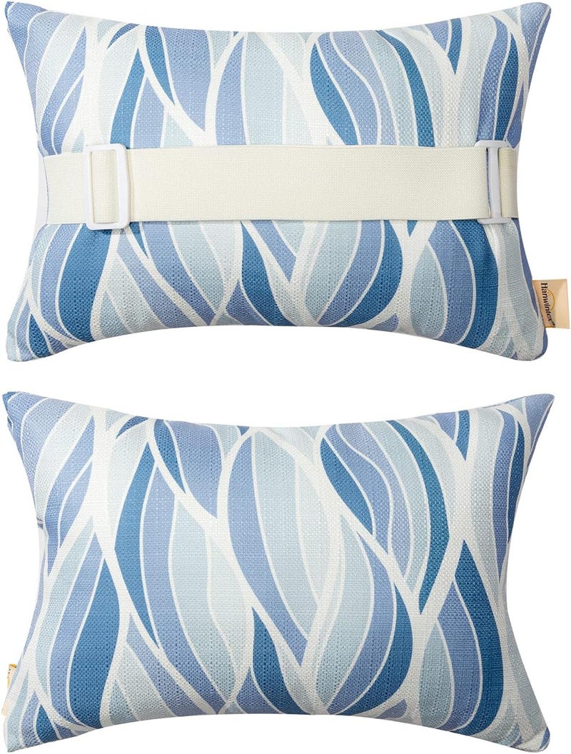 vmgreen Outdoor Pillow for Chaise Lounge Chair, Sunbrella Head Support Pillow for Car Driving Neck or Lumbar Resting Waterproof with Adjustable Elastic Stripe for Garden Furniture Decorative 2Pack - Image 1
