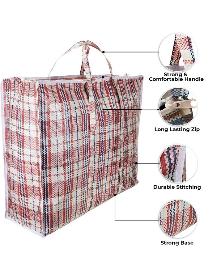 DUNISO 3 Pcs Moving Storage Laundry Bags Moving/Shopping Bags with Zipper & Handles - Reusable Storage Zip Bag,XL Size Heavy Duty Nylon Organizer Bags for Quilts Blankets Pillows Cloths，1 black Grid , 1 Red Grid, 1 Blue Grid  - Image 3