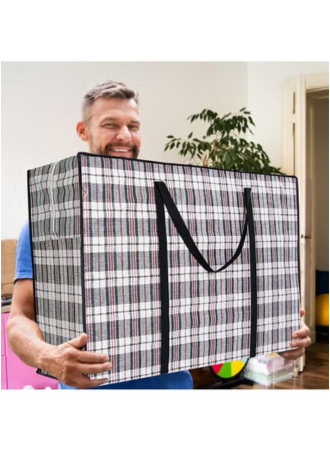 DUNISO 3 Pcs Moving Storage Laundry Bags Moving/Shopping Bags with Zipper & Handles - Reusable Storage Zip Bag,XL Size Heavy Duty Nylon Organizer Bags for Quilts Blankets Pillows Cloths，1 black Grid , 1 Red Grid, 1 Blue Grid - Image 5