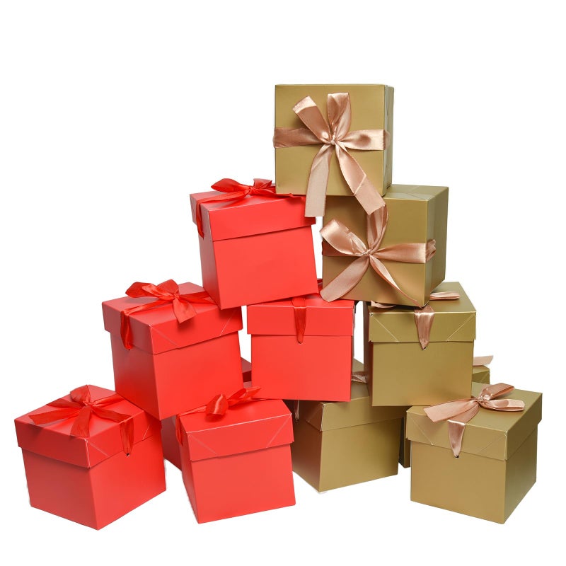 GP SUP 6 Pcs Gold 6 Pcs Red Gift Boxes with Lids Pefect for Presents Birthday Bridesmaid Wedding ValentinesDayParty Gift BoxGold Red 6x6x6 Inch Pack of 12 - Image 2