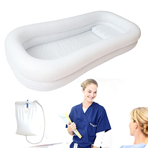 Timisea Medical Inflatable Bathtub Portable Bed for Geriatric Elderly Disabled Bedridden Patients Handicapped Air Pump Adult PVC Bathtub with Water Bag Air Pillow Bath in Bed Double Layer - Image 5