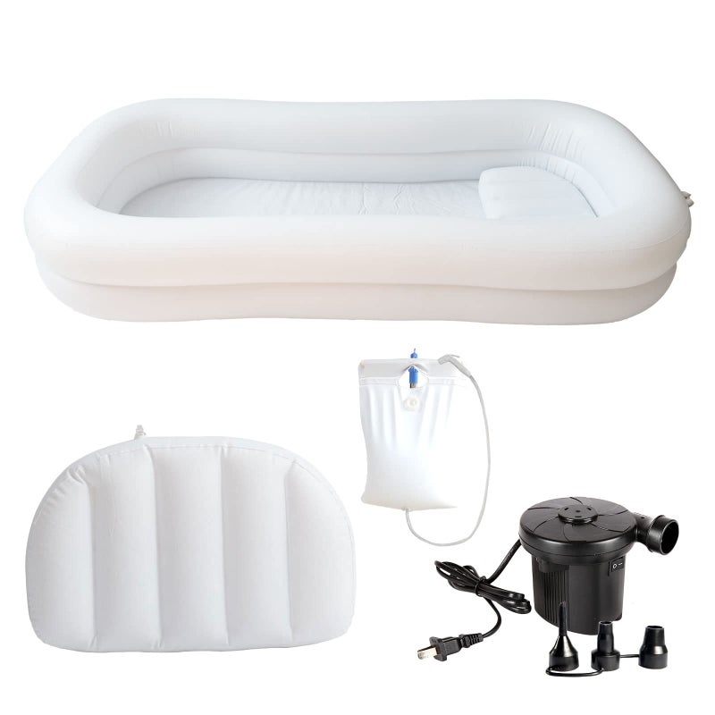 Timisea Medical Inflatable Bathtub Portable Bed for Geriatric Elderly Disabled Bedridden Patients Handicapped Air Pump Adult PVC Bathtub with Water Bag Air Pillow Bath in Bed Double Layer - Image 3