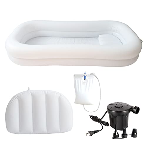 Timisea Medical Inflatable Bathtub Portable Bed for Geriatric Elderly Disabled Bedridden Patients Handicapped Air Pump Adult PVC Bathtub with Water Bag Air Pillow Bath in Bed Double Layer - Image 2