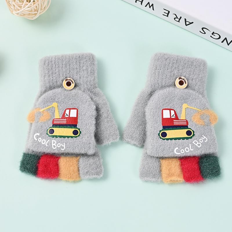 Newfancy Kids Boys Girls Dinosaur Flip Top Gloves with Mitten Cover Knitted Winter Fingerless Toddler Convertible Mittens - Image 4