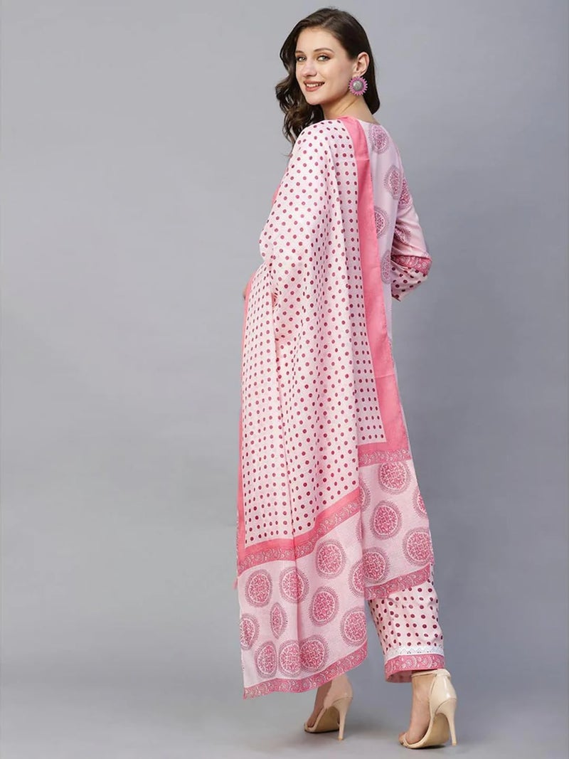 Tee Projekt Women's Cotton Blend Sweetheart Neck Straight Kurta Pant with Dupatta Set ll Straight Kurta Set ll Printed Kurta Set Pink - Image 2