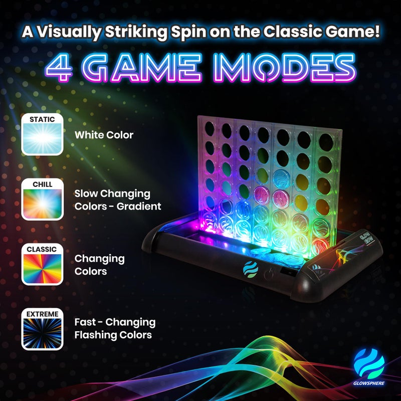 Glowsphere Glow in a Row Light-Up 4 in a Row Board Game, Strategy Games for Kids Ages 6 and Above, 2 Player Game, Perfect for Kids and Adults Family Game Night - Image 4