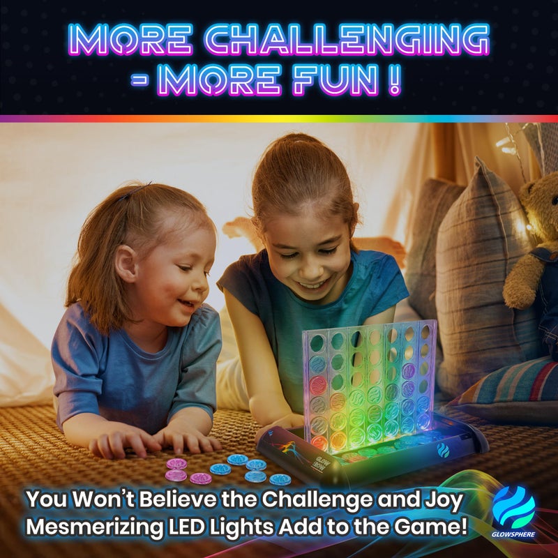Glowsphere Glow in a Row Light-Up 4 in a Row Board Game, Strategy Games for Kids Ages 6 and Above, 2 Player Game, Perfect for Kids and Adults Family Game Night - Image 5