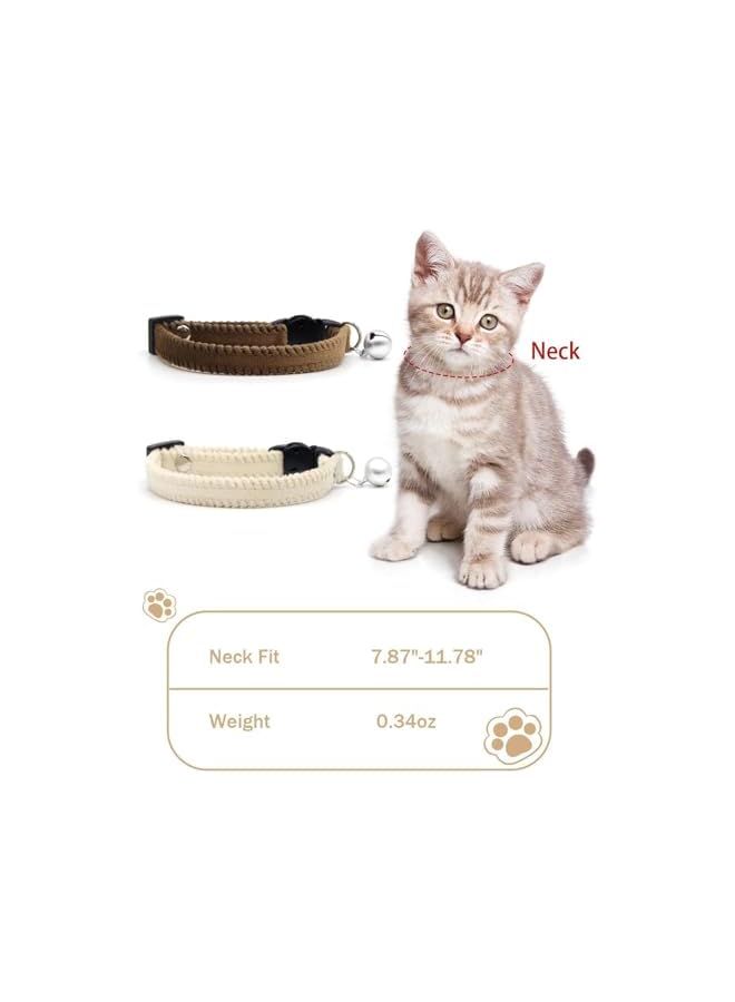 2Pcs Cat Collar with Bell, Adjustable Neck Fit 7.87"-11.78" Furry Breakaway Kitten Collar Quick Release Pet Collar for Small Dogs Puppy Kitten (M, Brown and White) - Image 4