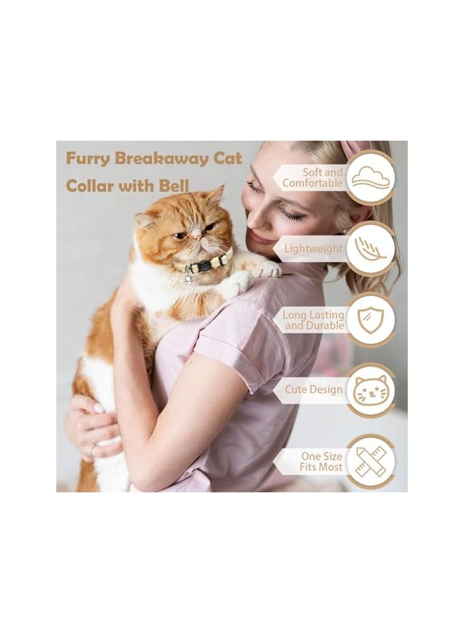 2Pcs Cat Collar with Bell, Adjustable Neck Fit 7.87"-11.78" Furry Breakaway Kitten Collar Quick Release Pet Collar for Small Dogs Puppy Kitten (M, Brown and White) - Image 2