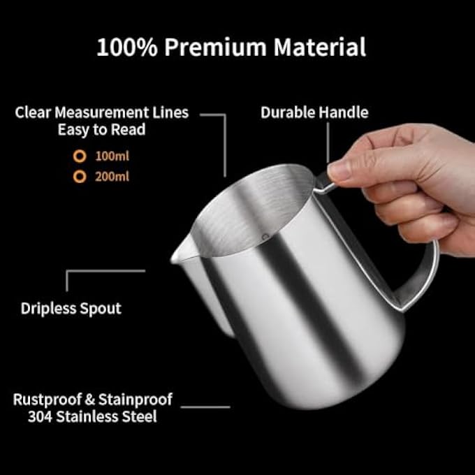 WATCHGET Milk Frothing Pitcher 250Ml8Oz Stainless Steel Espresso Steaming Pitcher Milk Coffee Cappuccino Latte Art Barista Steam Pitcher Milk Frothing Jug - Image 4