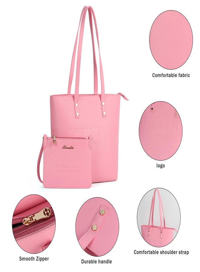Chinllo Tote Bag for Women, Medium Top Handle Handbags Purse, Pink-grained, Medium - Image 4