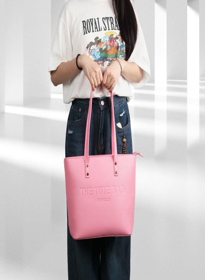 Chinllo Tote Bag for Women, Medium Top Handle Handbags Purse, Pink-grained, Medium - Image 2