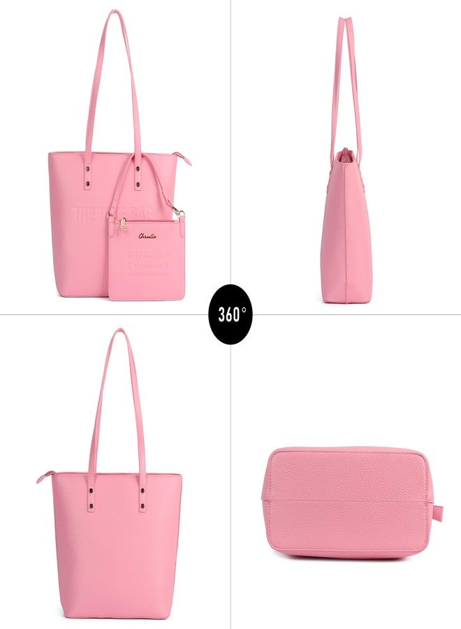 Chinllo Tote Bag for Women, Medium Top Handle Handbags Purse, Pink-grained, Medium - Image 5