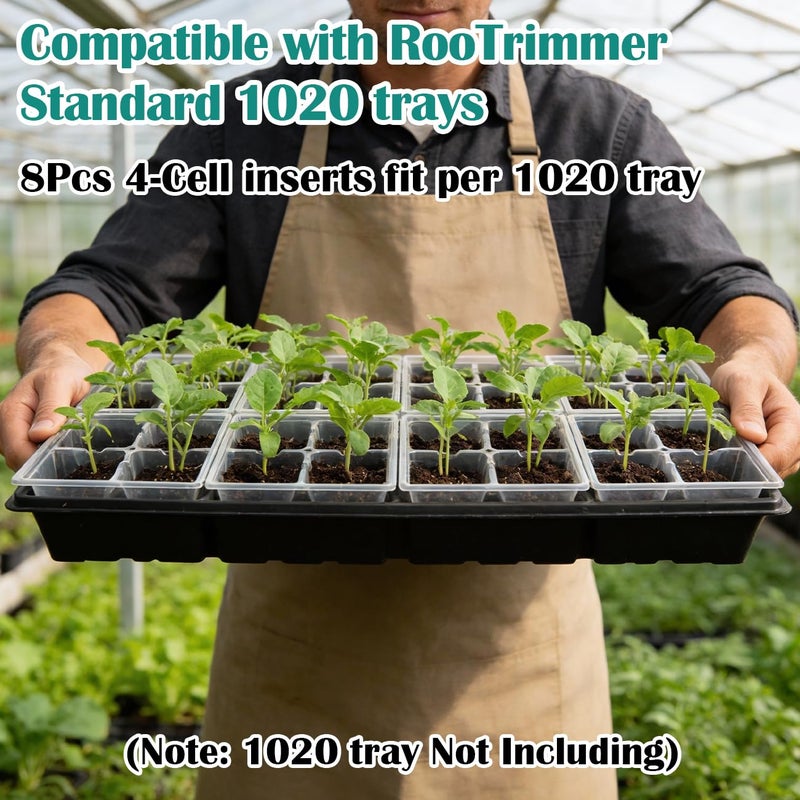 RooTrimmer 80 Pack Reusable 4-Cell Clear Seed Starter Trays - Extra Large Drainage Holes, Easy Transplant, Clear Transparent Tray for Root Observation, Seed Starting, Fits Standard 1020 Flats - Image 3